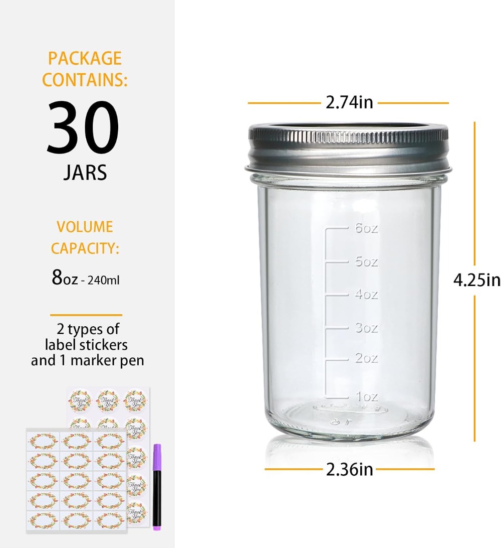 Pacote com 30 Frascos de Vidro - Mason Jar 8Oz avaliação e preço