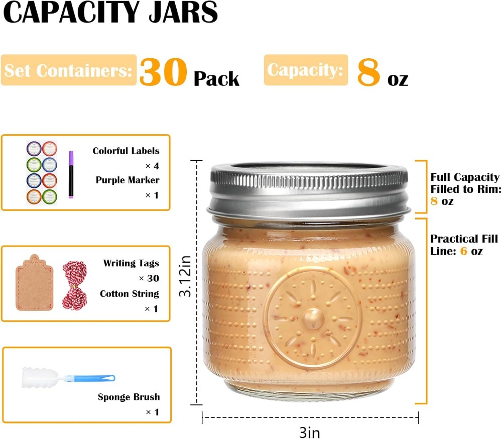 Pacote com 30 Frascos Mason de - Mason Jar 8Oz avaliação e preço