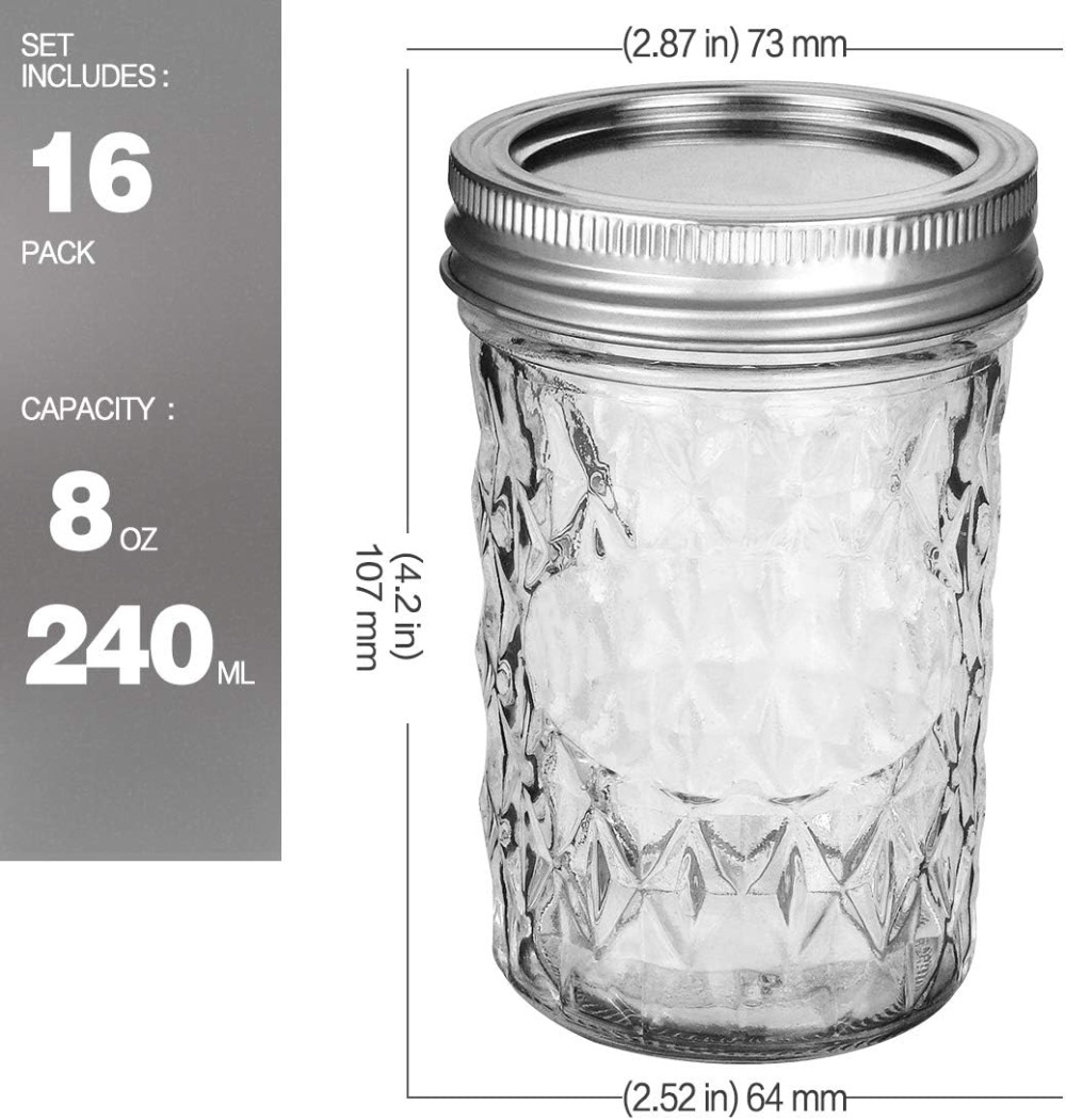 Pacote com 16 Frascos Mason de - Mason Jar 8Oz avaliação e preço